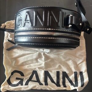 Ganni Black Crossbody Bag with Decorative Stitching